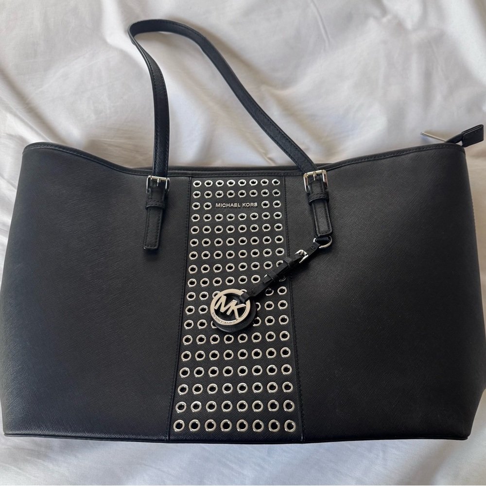 Michael Kors Black Tote with Silver Accents